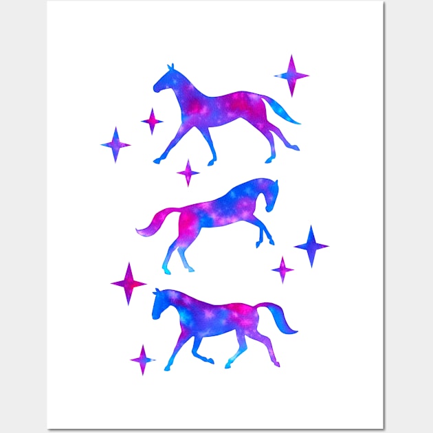 Nebula Watercolor Horses (White Background) Wall Art by illucalliart